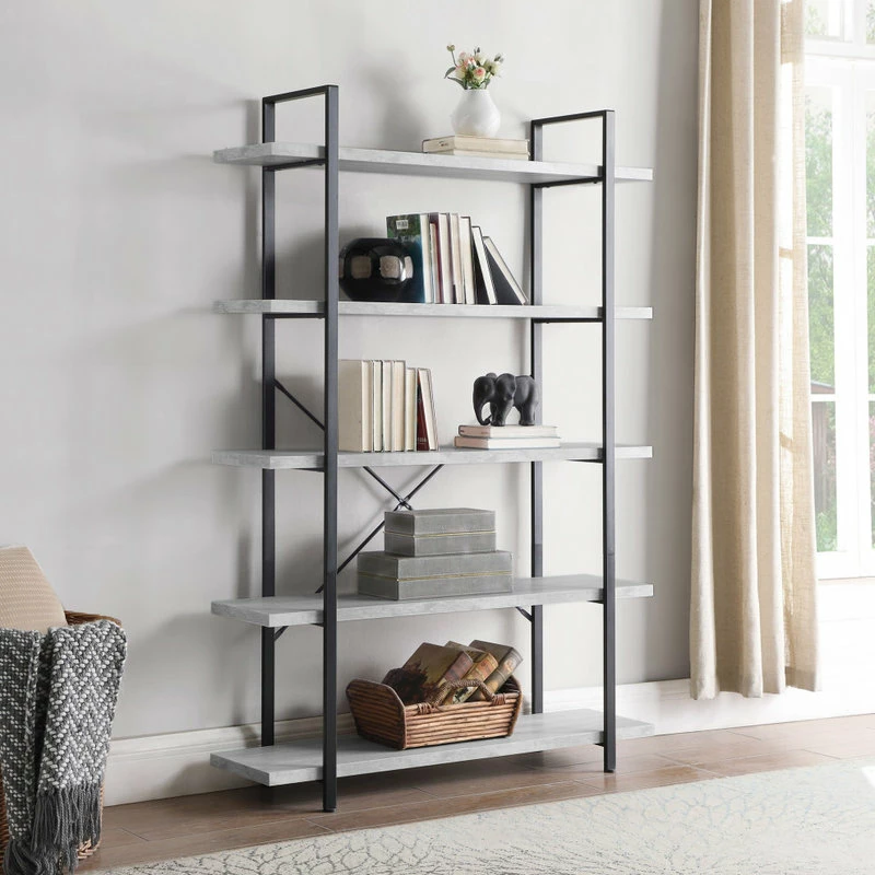 Promo ⌛ BELLEZE Industrial Bookcase Open Etagere Book Shelf Metal/Wood, Stone Gray, 5 Shelves 👏 - Image 2