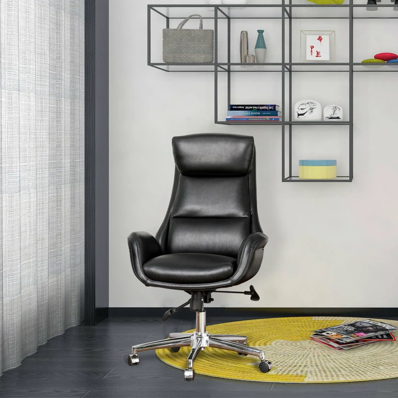 Brand new ๐ Glitzhome Mid-Century Modern Air Leatherette Adjustable Swivel High Back Office, Black ๐ - Image 9