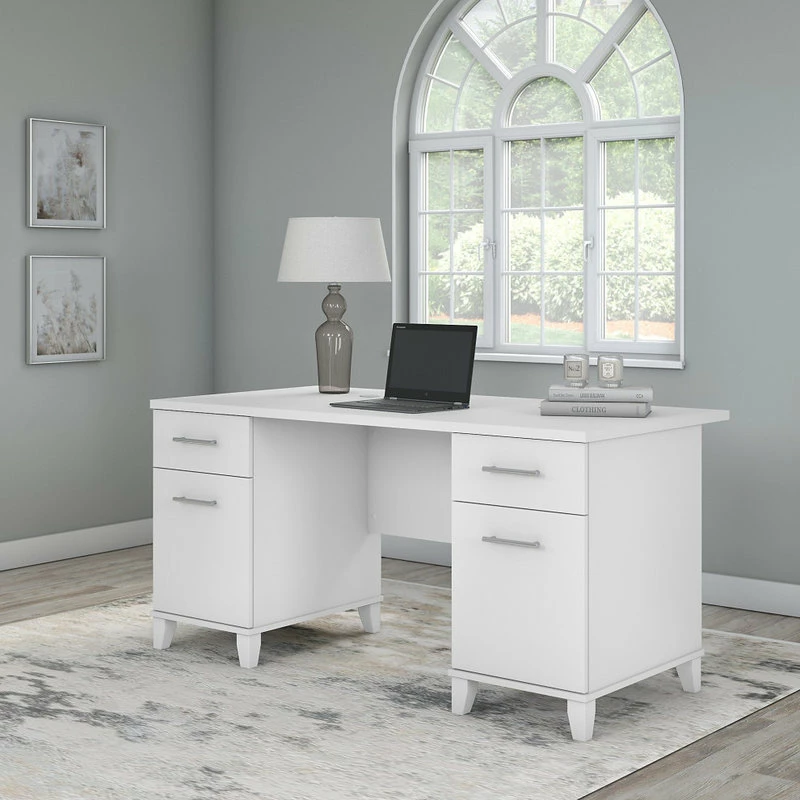 Hot Sale 💯 Bush Industries Somerset 60W Office Desk With Drawers, White ⌛ - Image 2
