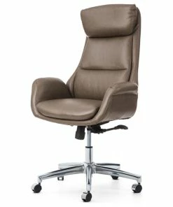 Cheapest 🌟 Glitzhome Mid-Century Leatherette Adjustable Swivel High Back Office Chair, Brownish Grey 💯