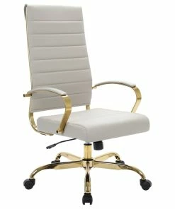 Cheapest ๐ Leisuremod Benmar High-Back Mid Century Modern Leather Office Chair Gold Frame, ๐ฅฐ