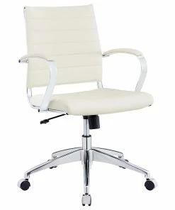 Flash Sale 😀 LexMod Jive Mid Back Faux Leather Office Chair, Cream/White 💯
