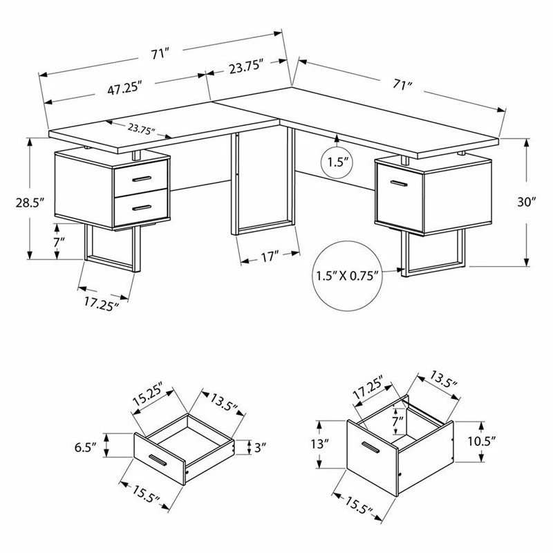 Discount π Monarch L Modern Wood Gray Finish Shaped Corner Computer Desk π - Image 4