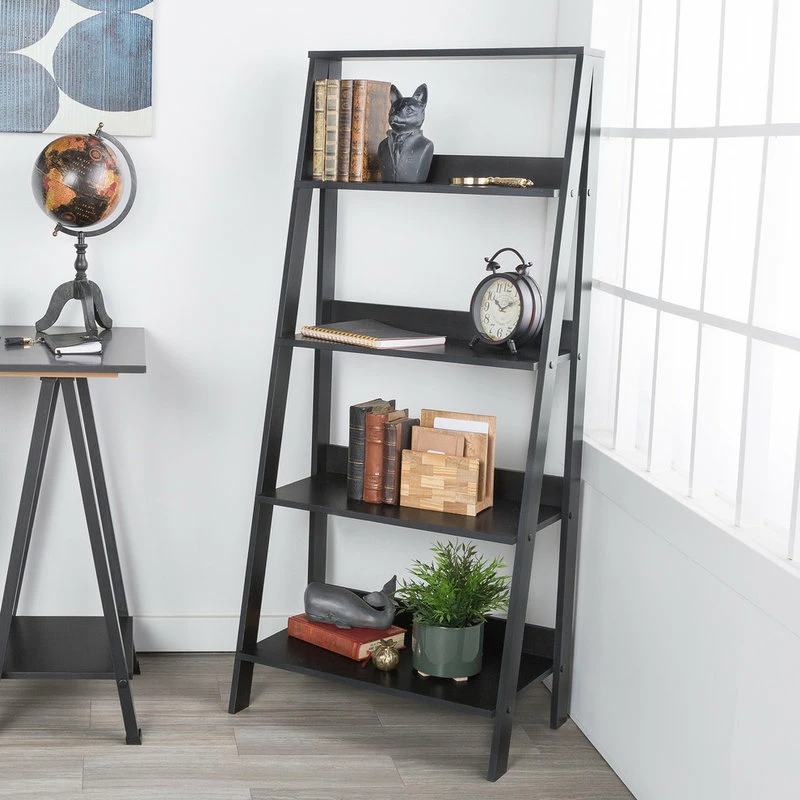 Best reviews of ๐ฏ Walker Edison 55" Wood Ladder Bookshelf, Black โ๏ธ - Image 2