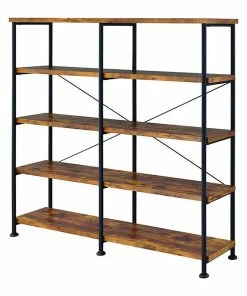 New 🎉 Benjara 14.25" 4-Shelf Modern Metal And Wood Bookcase In Brown And Black 🥰