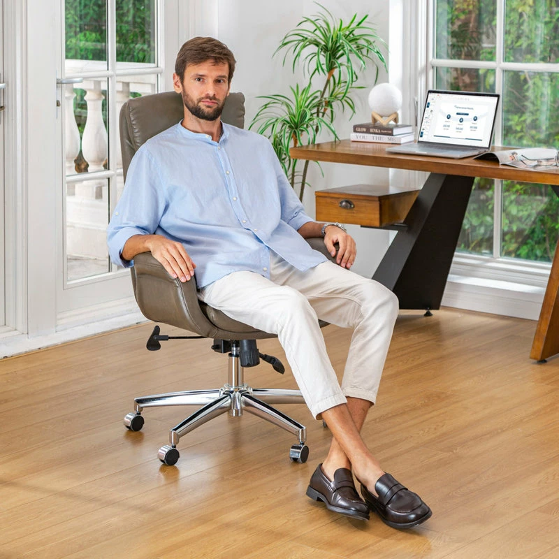 Cheapest ๐ Glitzhome Mid-Century Leatherette Adjustable Swivel High Back Office Chair, Brownish Grey ๐ฏ - Image 9