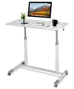 Discount ⭐ Costway Height Adjustable Computer Desk Sit To Stand Rolling Notebook Table ✔️