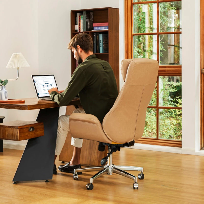 Promo ๐ฏ Glitzhome Mid-Century Modern Air Leatherette Adjustable Swivel High Back Office, Camel ๐ - Image 10