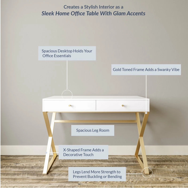 Promo 👍 Belleze 42" Home Office Writing Computer Desk, X-Shaped Legs, White 😉 - Image 5