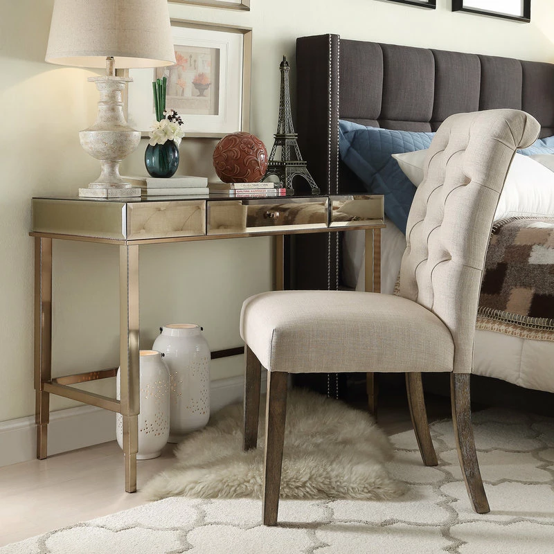 Flash Sale 🎉 Inspire Q Ambrosine Mirrored Writing Desk, Champagne Gold 🎁 - Image 3