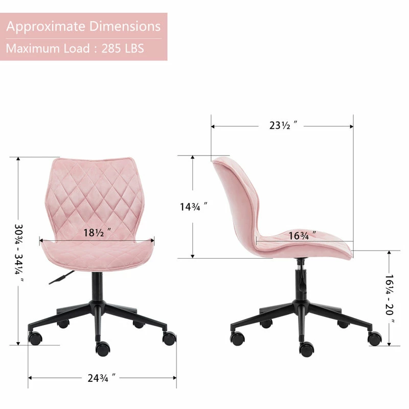 Hot Sale ๐งจ Duhome Elegant Lifestyle Diamond Stitched Black Base Velvet Office Chair, Pink ๐ - Image 3