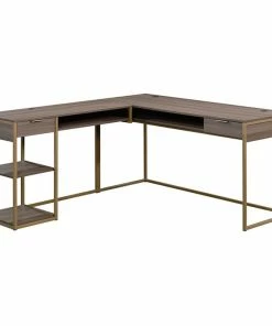Brand new 🥰 Sauder International Lux L Shaped Writing Desk In Diamond Ash And Gold ✔️