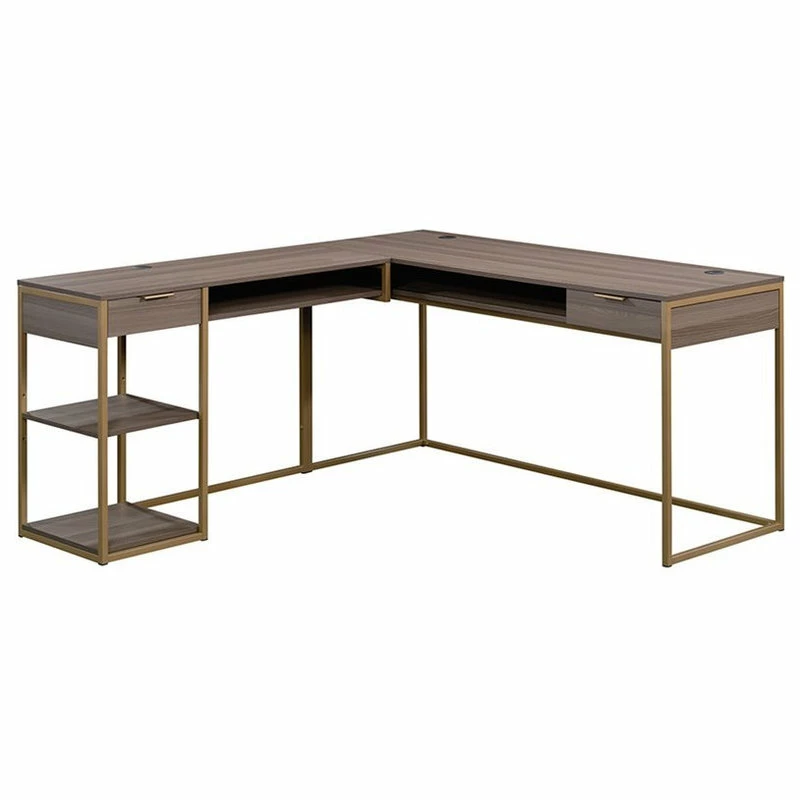 Brand new ๐ฅฐ Sauder International Lux L Shaped Writing Desk In Diamond Ash And Gold โ๏ธ