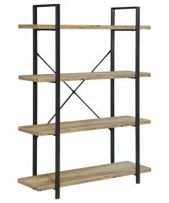 Best Sale 🎁 BELLEZE Industrial Bookcase Open Etagere Book Shelf Metal/Wood, Rustic Oak, 4 Shelves 🎁