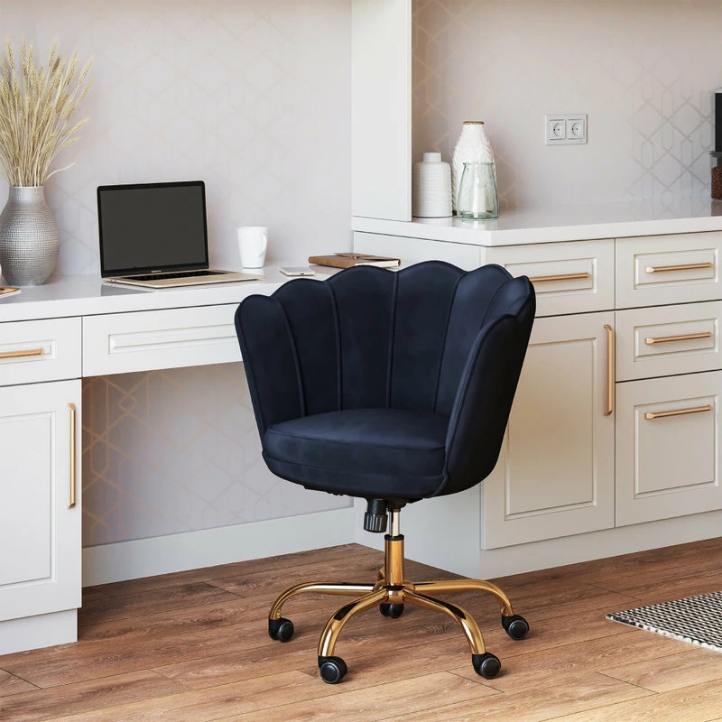 Flash Sale ✨ Belleze Kaylee Office Chair Upholstered Velvet Seashell Swivel Desk Chair, Black-Gold 👍 - Image 2