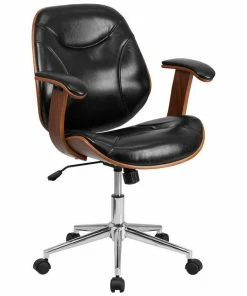 Deals 😍 Flash Furniture Leather Swivel Office Chair In Black And Walnut ✔️