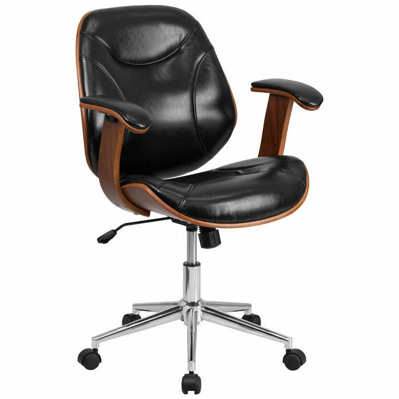 Deals ๐ Flash Furniture Leather Swivel Office Chair In Black And Walnut โ๏ธ
