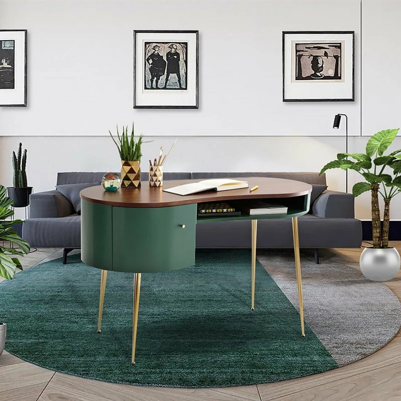 New ๐งจ Homary Mid Century Green Curved Office Desk Computer Desk With Shelves & Storage Gold ๐ฅฐ - Image 5