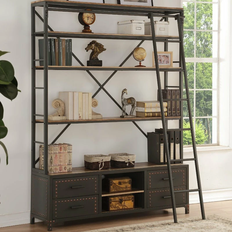 Wholesale ⭐ Acme Furniture ACME Actaki Etagere Bookcase With Ladder In Sandy Gray 👍 - Image 4