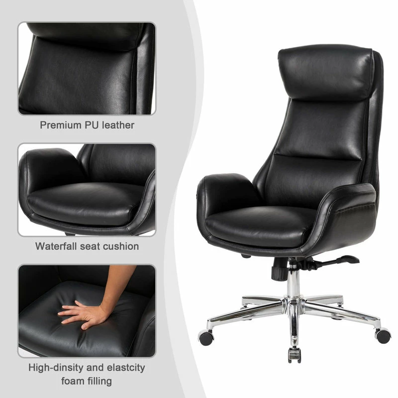 Brand new ๐ Glitzhome Mid-Century Modern Air Leatherette Adjustable Swivel High Back Office, Black ๐ - Image 5