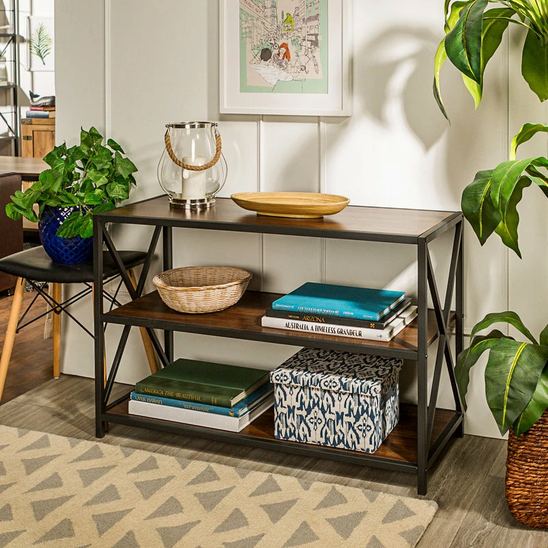 Flash Sale ๐งจ Walker Edison Furniture Company 40" X-Frame Metal And Wood Media Bookshelf, Dark Walnut โ๏ธ - Image 3