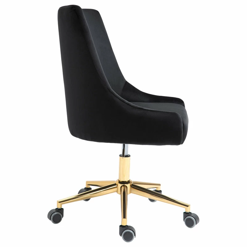 Deals 🥰 Meridian Furniture Karina Swivel And Adjustable Velvet Office Chair, Black, Rich Gold Base ✔️ - Image 5