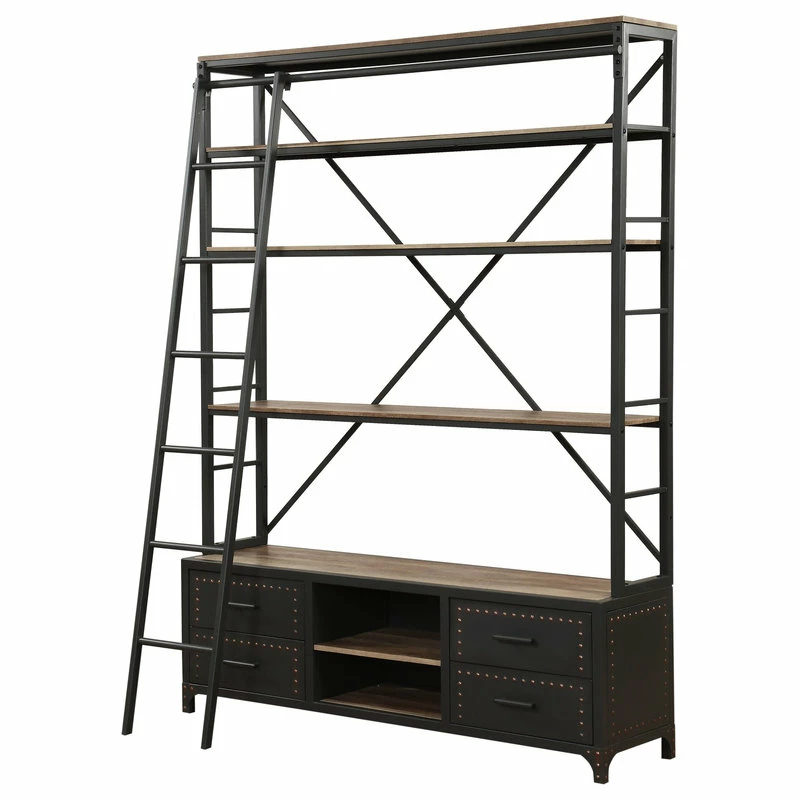 Wholesale ⭐ Acme Furniture ACME Actaki Etagere Bookcase With Ladder In Sandy Gray 👍