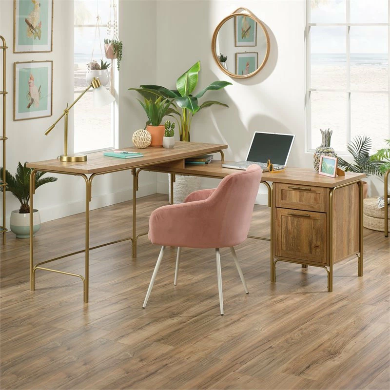 Deals π― Sauder Coral Cape Home Office Wood L-Shaped Desk In Sindoori Mango And Gold π - Image 2