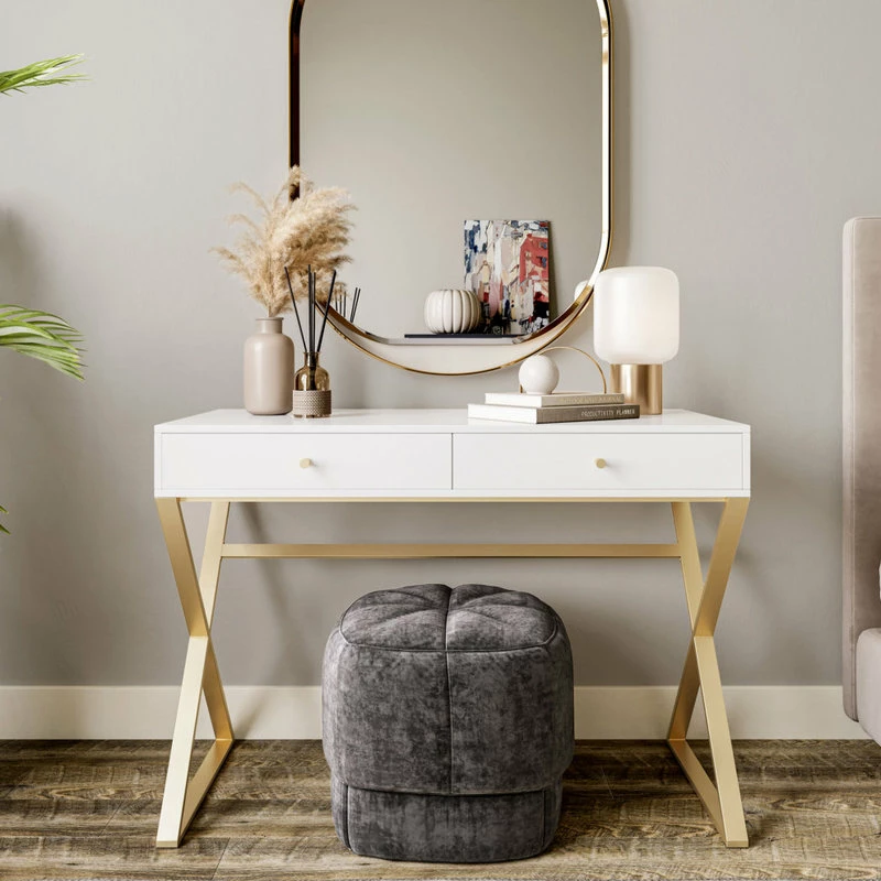 Promo 👍 Belleze 42" Home Office Writing Computer Desk, X-Shaped Legs, White 😉 - Image 2