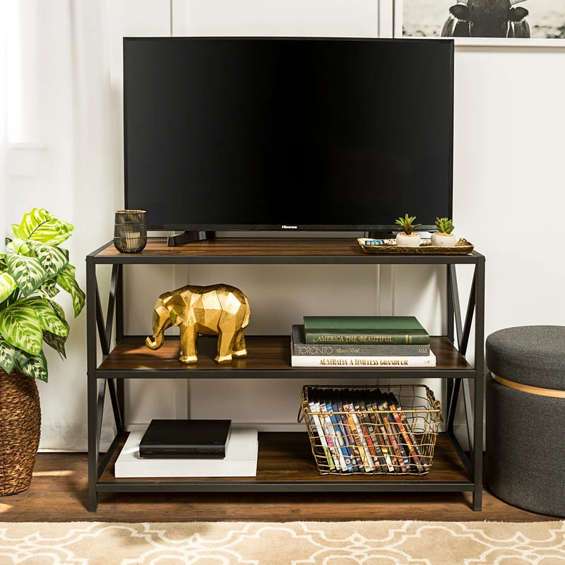 Flash Sale ๐งจ Walker Edison Furniture Company 40" X-Frame Metal And Wood Media Bookshelf, Dark Walnut โ๏ธ - Image 2