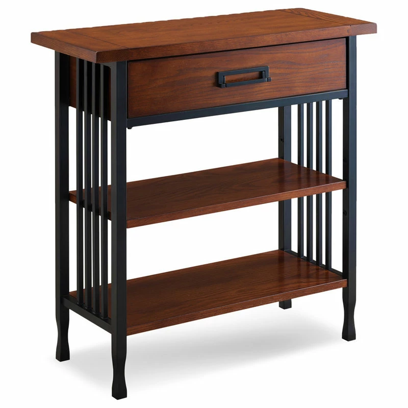 Coupon ⭐ Leick Home Leick Ironcraft Wood Foyer Bookcase With Drawer Storage In Brown 😀