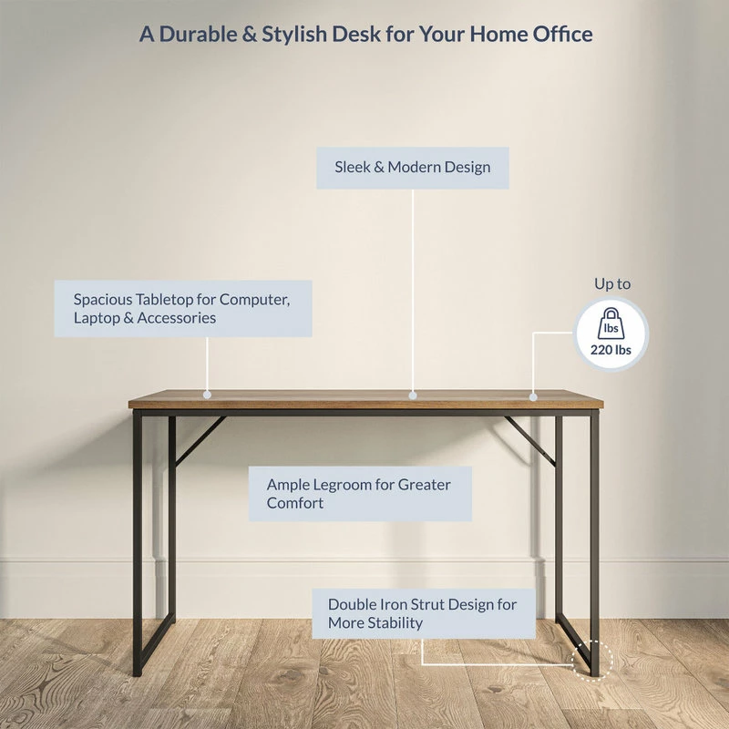 Best Pirce ๐ Belleze 47" Barton Industrial Computer Desk, Rustic Oak โค๏ธ - Image 5