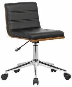 Discount 🧨 Armen Living Bowie Chrome Mid-Century Office Chair With Walnut Veneer Back, Black 🎉