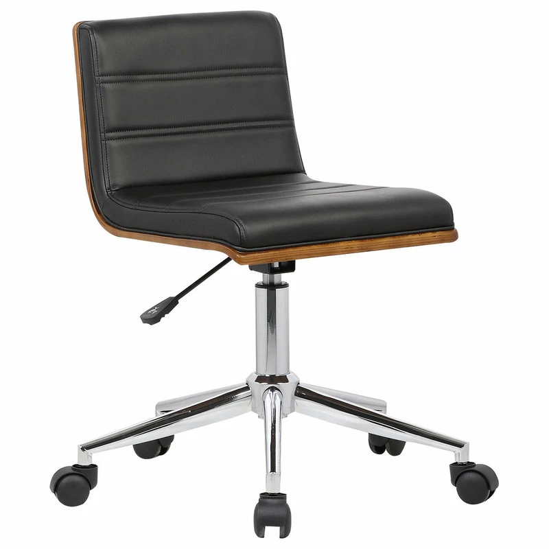 Discount ๐งจ Armen Living Bowie Chrome Mid-Century Office Chair With Walnut Veneer Back, Black ๐
