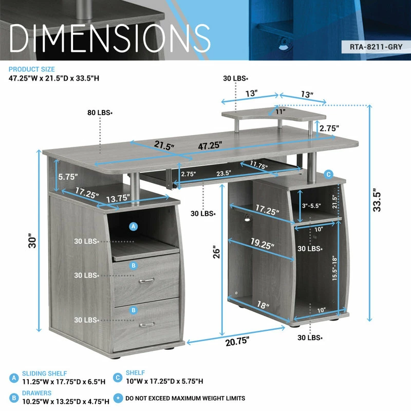 Best Pirce โ Rta Products- L Techni Mobili Complete Computer Workstation Desk With Storage, Grey ๐ฅฐ - Image 7