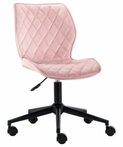 Hot Sale 🧨 Duhome Elegant Lifestyle Diamond Stitched Black Base Velvet Office Chair, Pink 😉