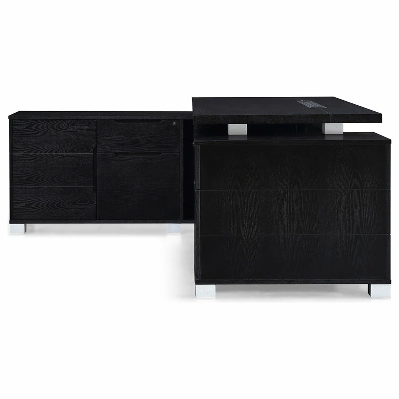 Discount 😀 Zuri Furniture 79” Ford Black Oak Wood Desk Left Return Letter/Legal Filing Drawers/Storage ✨ - Image 4
