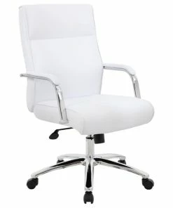 New 🎁 Boss Office Products Boss Mid Century Mod Executive Conference Chair In White ⌛
