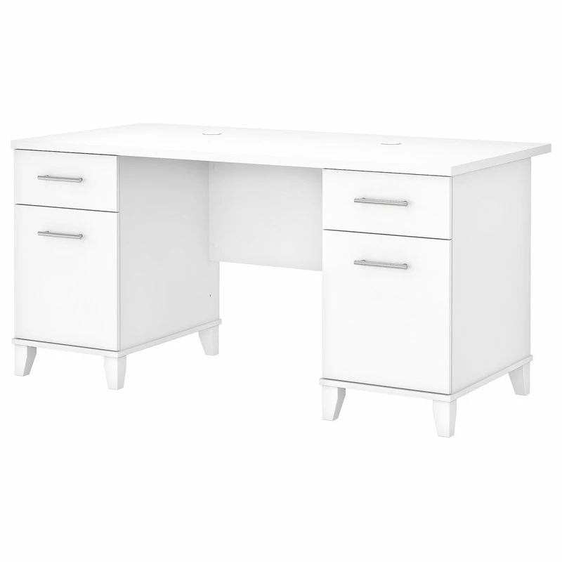 Hot Sale 💯 Bush Industries Somerset 60W Office Desk With Drawers, White ⌛
