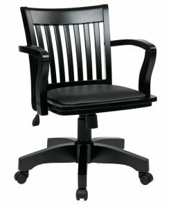 Hot Sale ⌛ Office Star Products Deluxe Wood Banker's Chair With Vinyl Padded Seat, Black ❤️