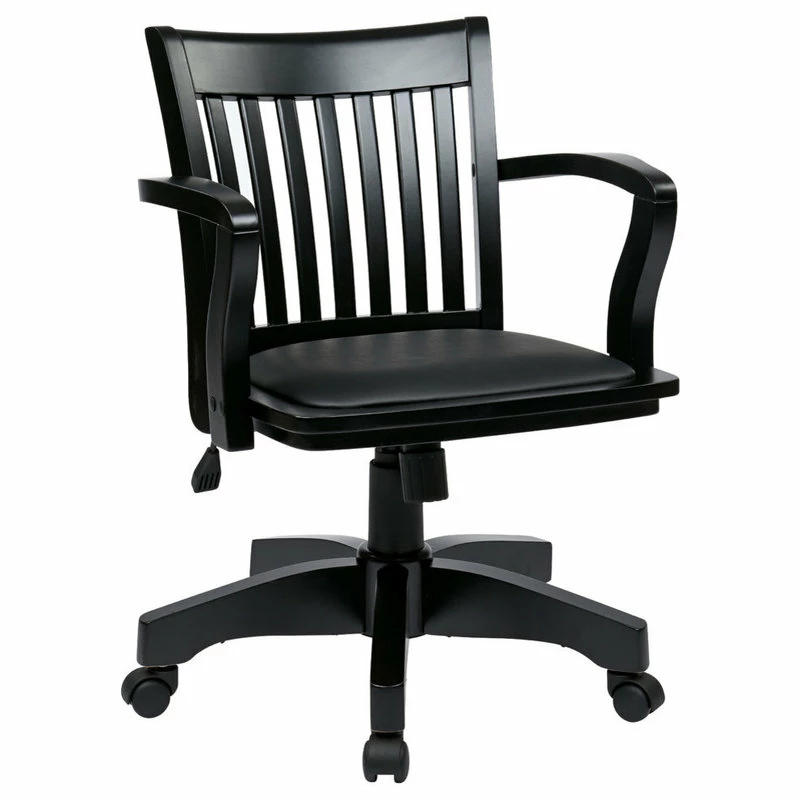 Hot Sale ⌛ Office Star Products Deluxe Wood Banker's Chair With Vinyl Padded Seat, Black ❤️