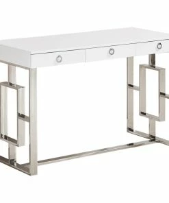 Cheapest 💯 Best Master Furniture Brooks Contemporary 3-Drawer Writing Desk, White/Silver 🛒