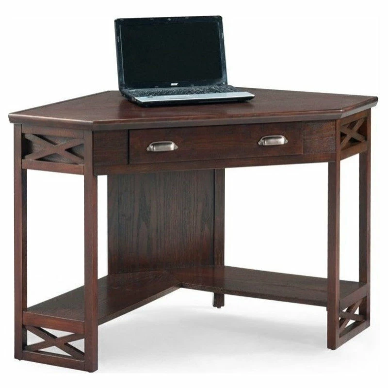 Deals โ Leick Home Leick Furniture Wood Corner Computer Writing Desk In Chocolate Oak ๐ - Image 3