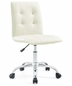 Discount ๐งจ LexMod Prim Armless Mid Back Faux Leather Office Chair, White ๐