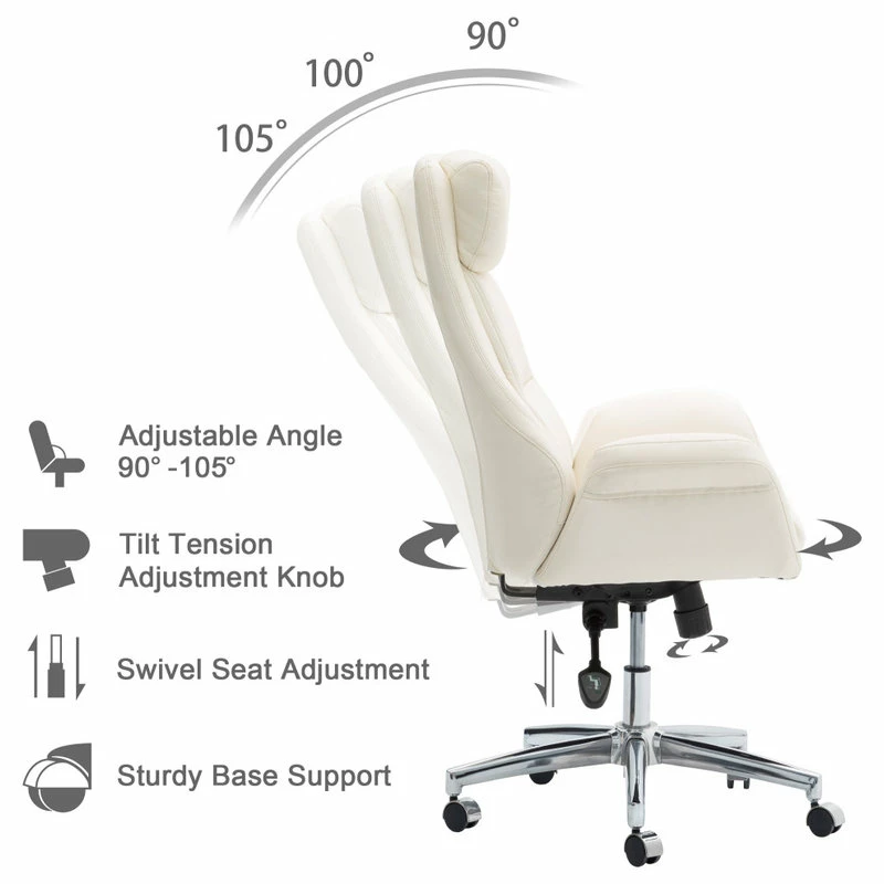 Best reviews of โ๏ธ Glitzhome Mid-Century Leatherette Adjustable Swivel High Back Office Chair, Cream White ๐ - Image 3