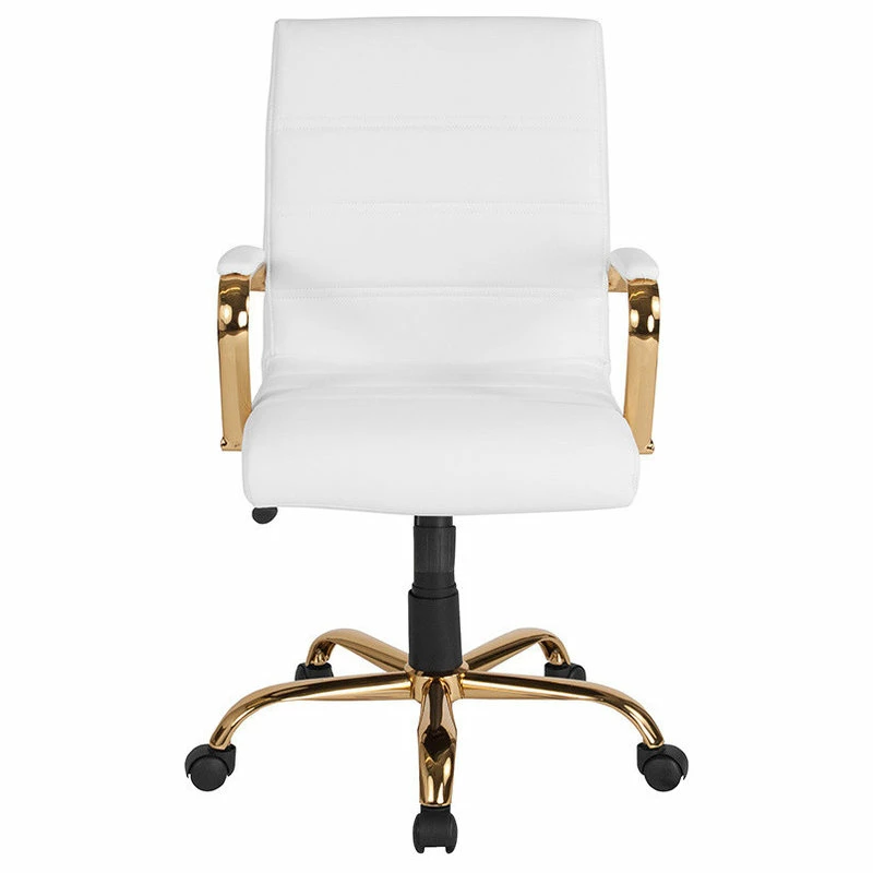 Cheap 🤩 Flash Furniture Mid-Back White Leather Executive Swivel Office Chair With Gold Frame And Arms 🥰 - Image 4