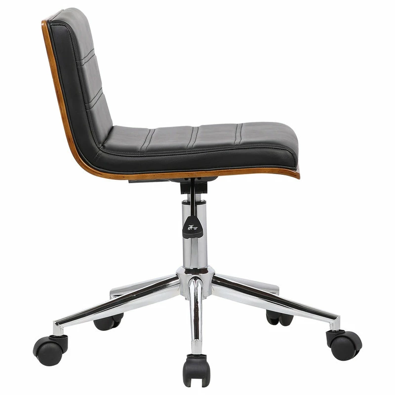 Discount ๐งจ Armen Living Bowie Chrome Mid-Century Office Chair With Walnut Veneer Back, Black ๐ - Image 4