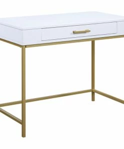 Buy 🔥 Office Star Products Modern Life Desk, White Finish With Gold Metal Legs 🧨