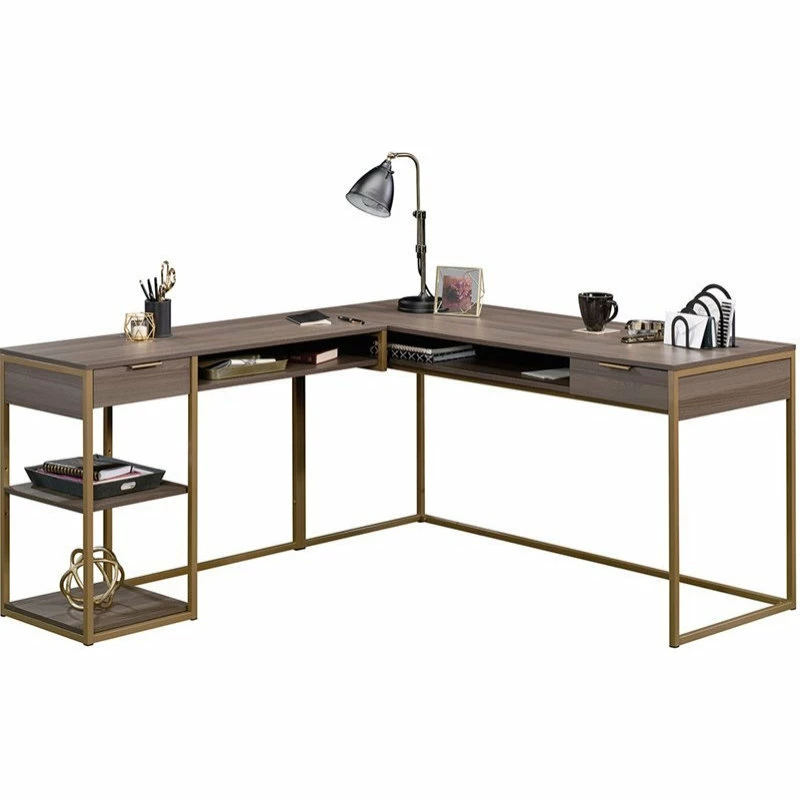 Brand new ๐ฅฐ Sauder International Lux L Shaped Writing Desk In Diamond Ash And Gold โ๏ธ - Image 3