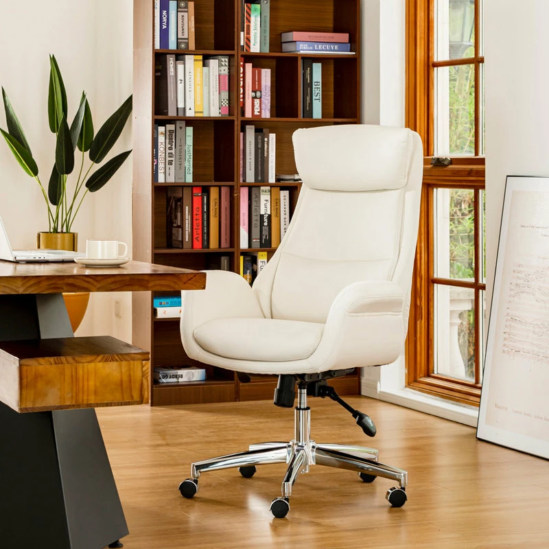 Best reviews of โ๏ธ Glitzhome Mid-Century Leatherette Adjustable Swivel High Back Office Chair, Cream White ๐ - Image 9